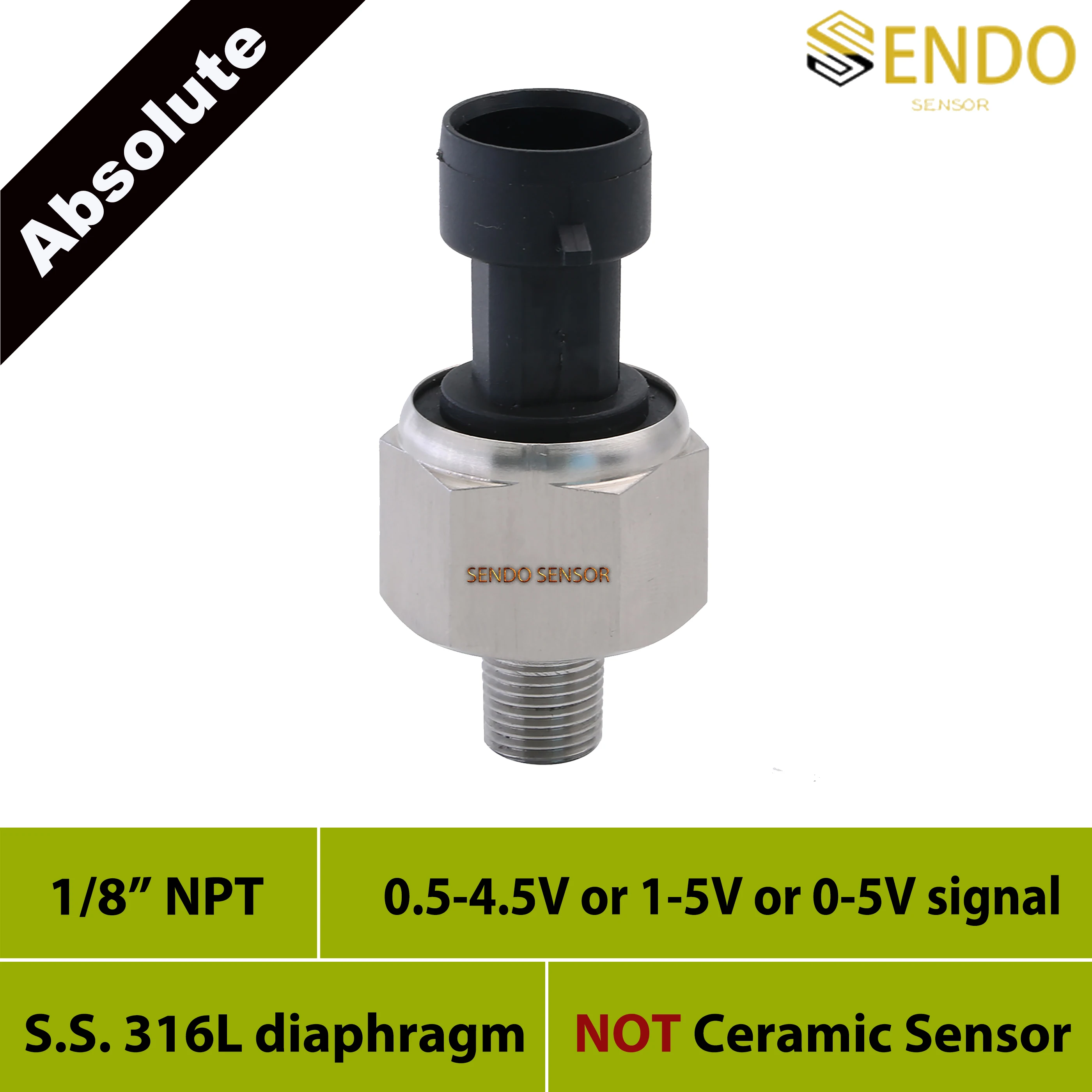 Pressure transducer sensor 30 50 75 psia 0.5 4.5V 0 5V 1 5V output 4bar 6 bar 10bar abs 1 8NPT stainless steel 316L metal parts