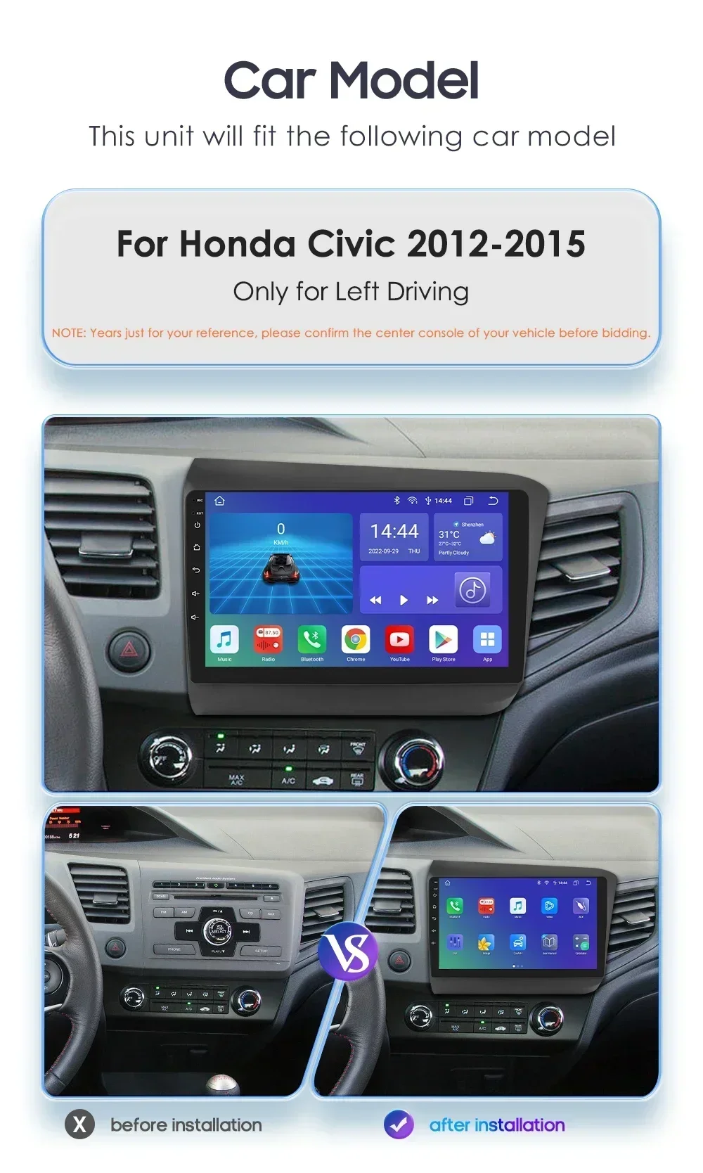 Hizpo 2din Android 13 dla Honda Civic 2012 2013 2014 2015 Radio samochodowe Multimedialny odtwarzacz wideo DSP CarPlay Nawigacja GPS Autoradio