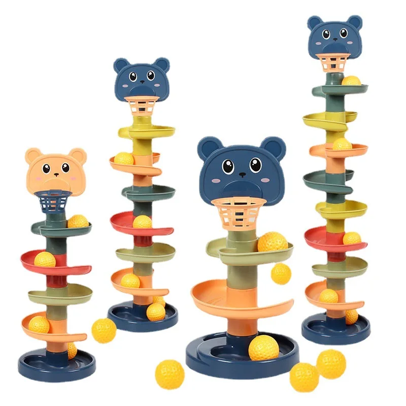 Educational Game Baby Toy Rotating Rolling Ball Pile Tower Gliding Montessori Educational Stacking Spin Gift Development Toy