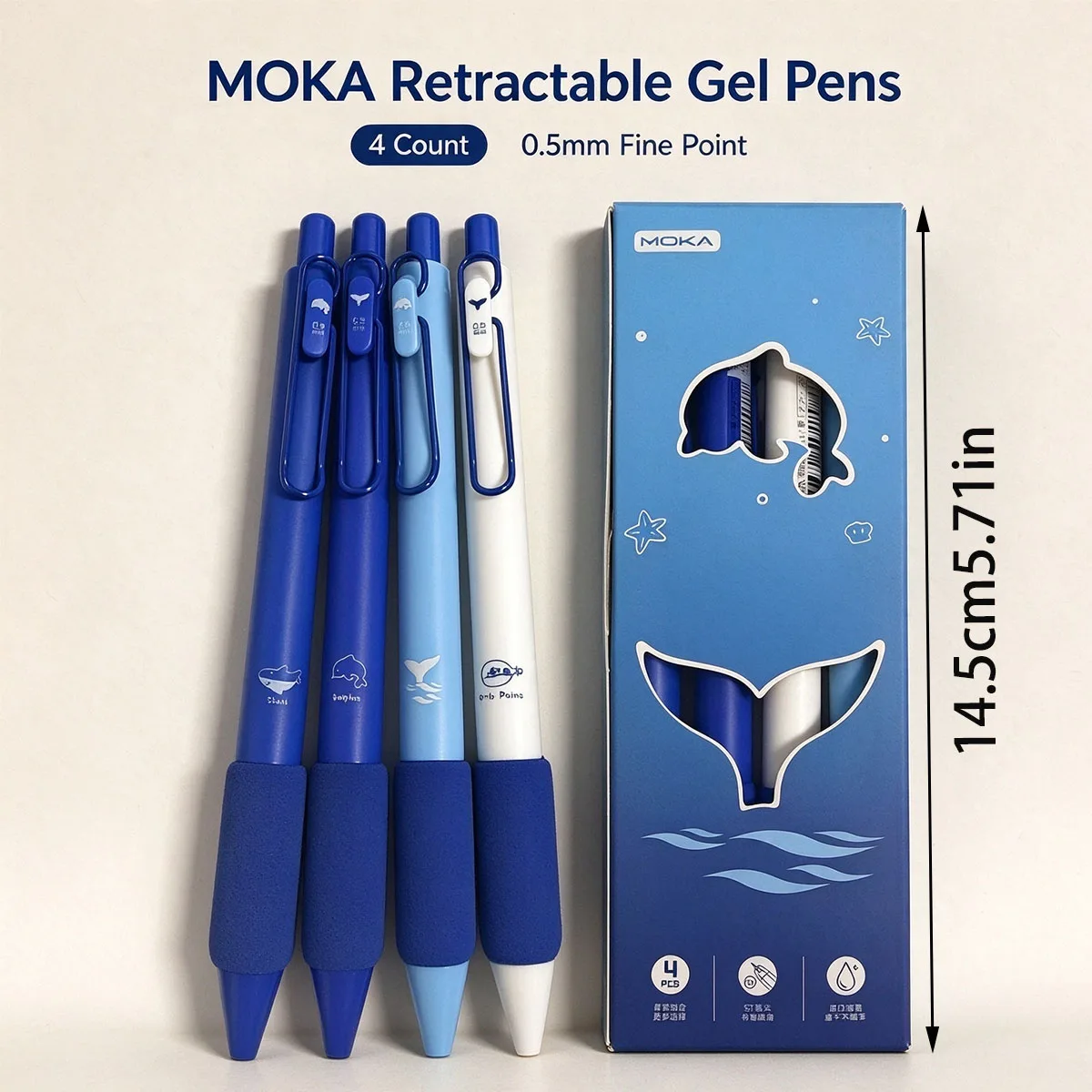 Four telescopic gel pens, deep-sea gel pen set, ST0.5mm thin pointed black quick drying ink, smooth click pen, office stationery