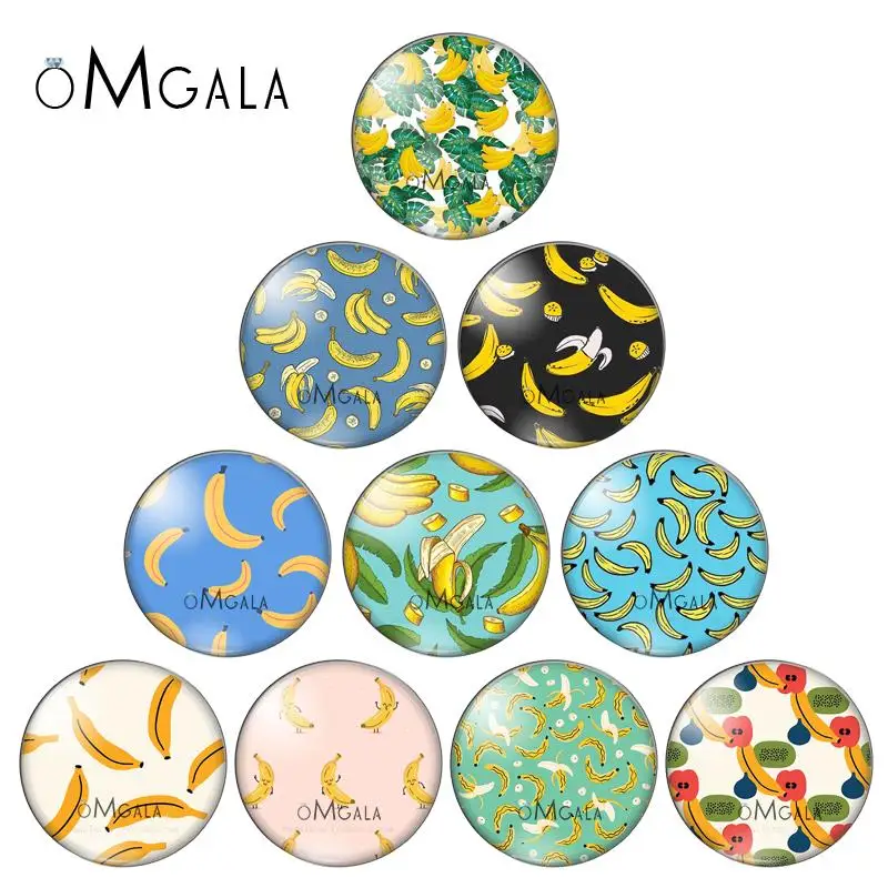 New Cute Banana Pattern Background 10pcs mixed 12mm/18mm/20mm/25mm Round photo demo glass cabochon flat back Making findings