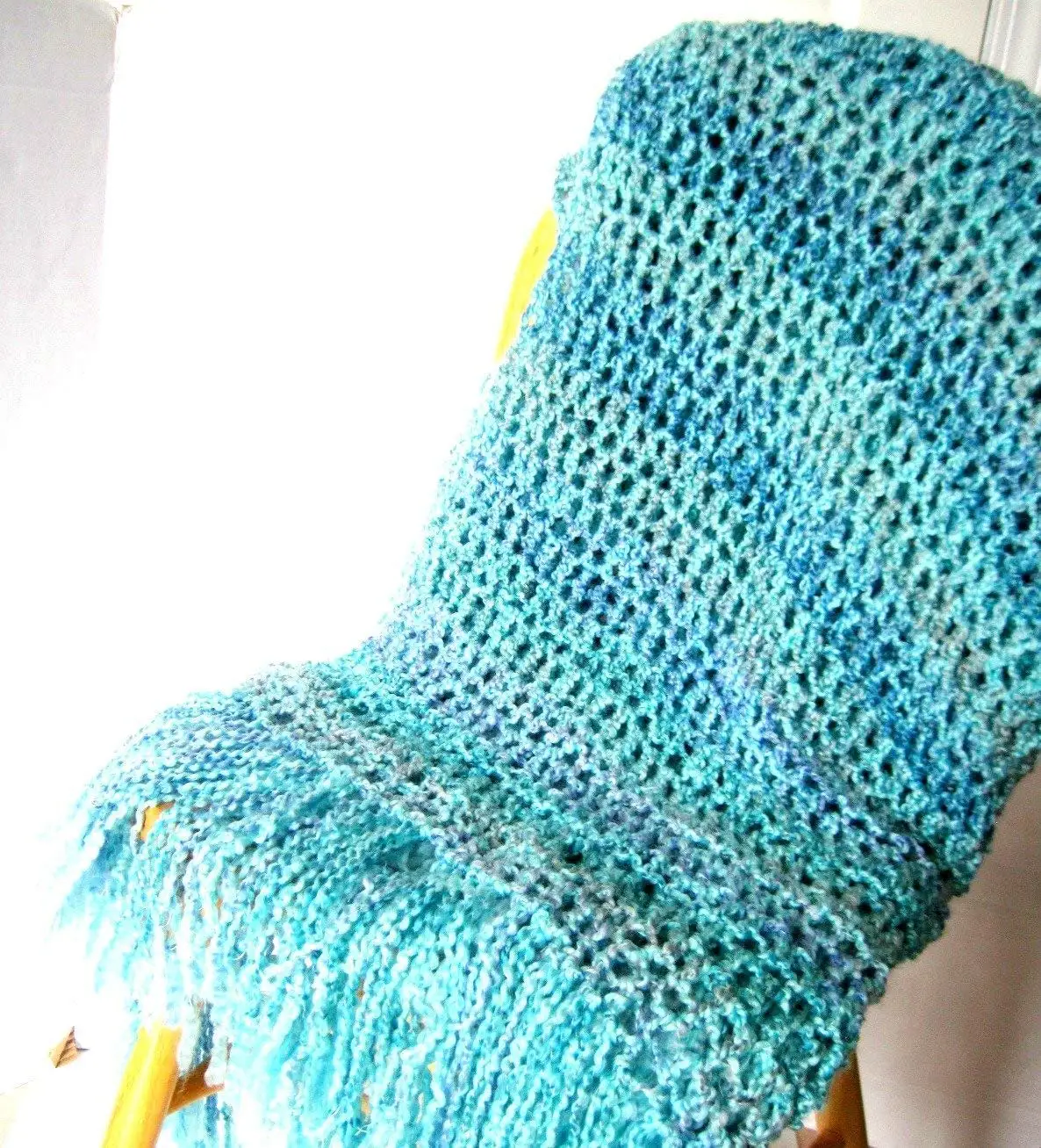 Throw Blanket, Turquoise Handmade Fringed Blanket, Home Decor, Interior Design Accent Afghan