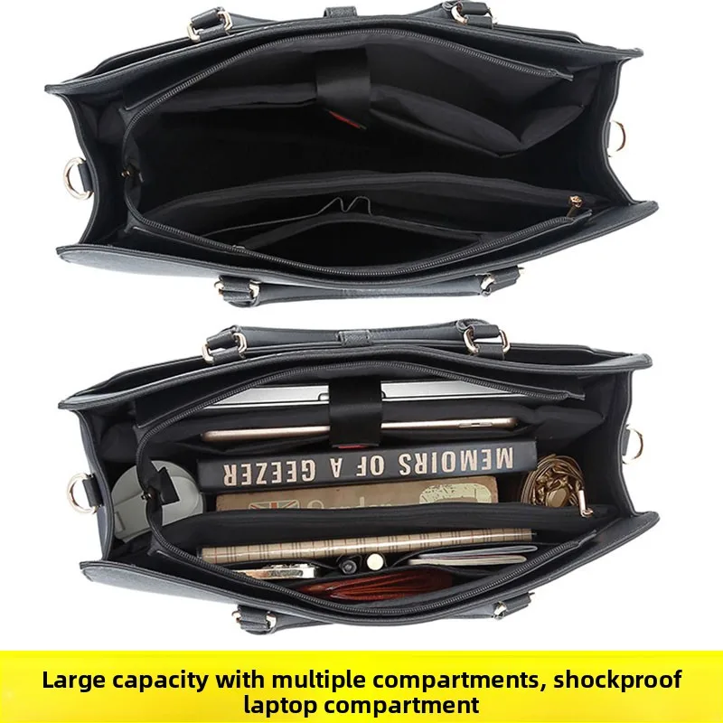 2026 New Ladies Handheld Briefcase Multi-Segmented Commuter A4 Document Bag Can Place 16-Inch Laptop Briefcase Business Tote