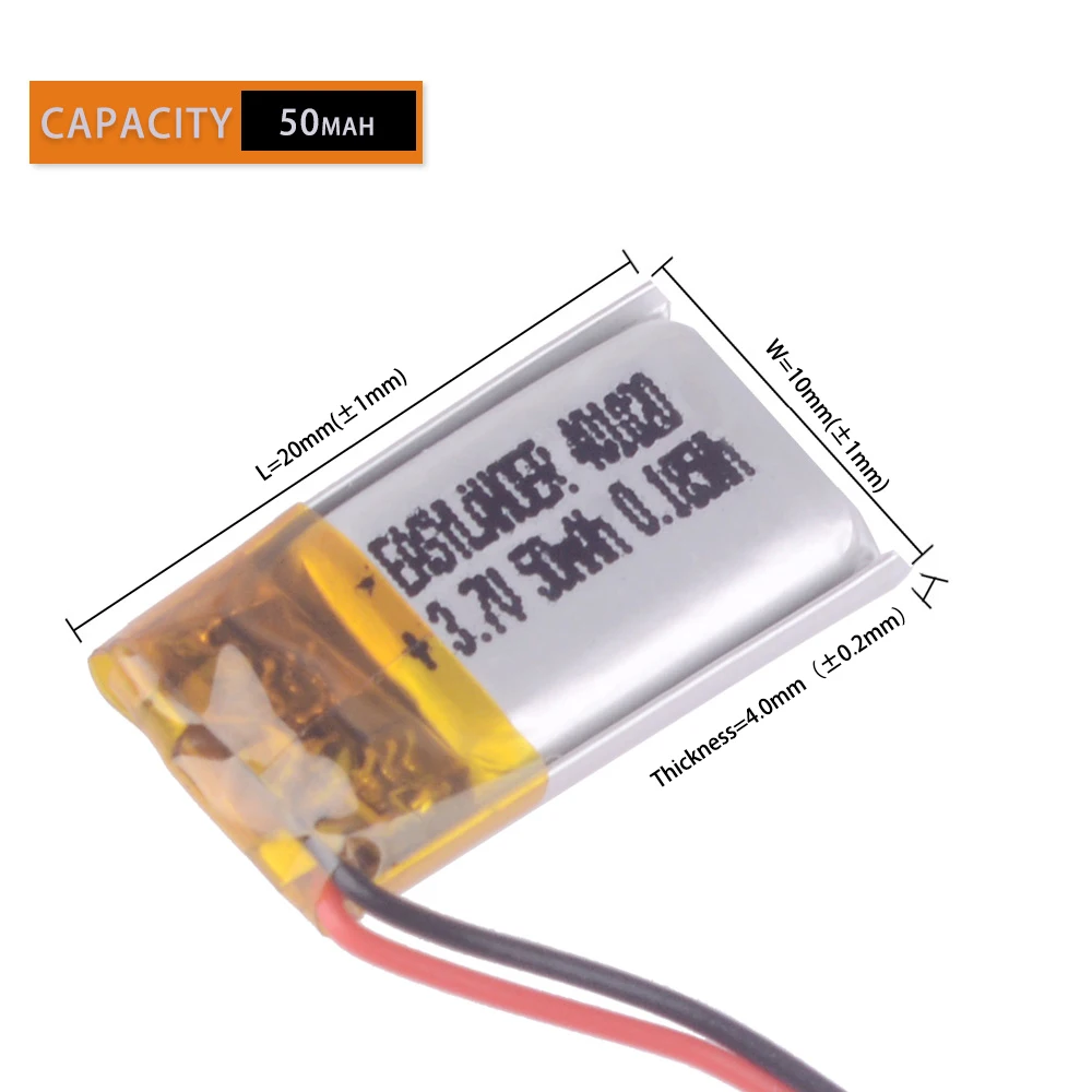 3.7V 50mAh 401020   Batería recargable de polímero de litio Li-ion Li