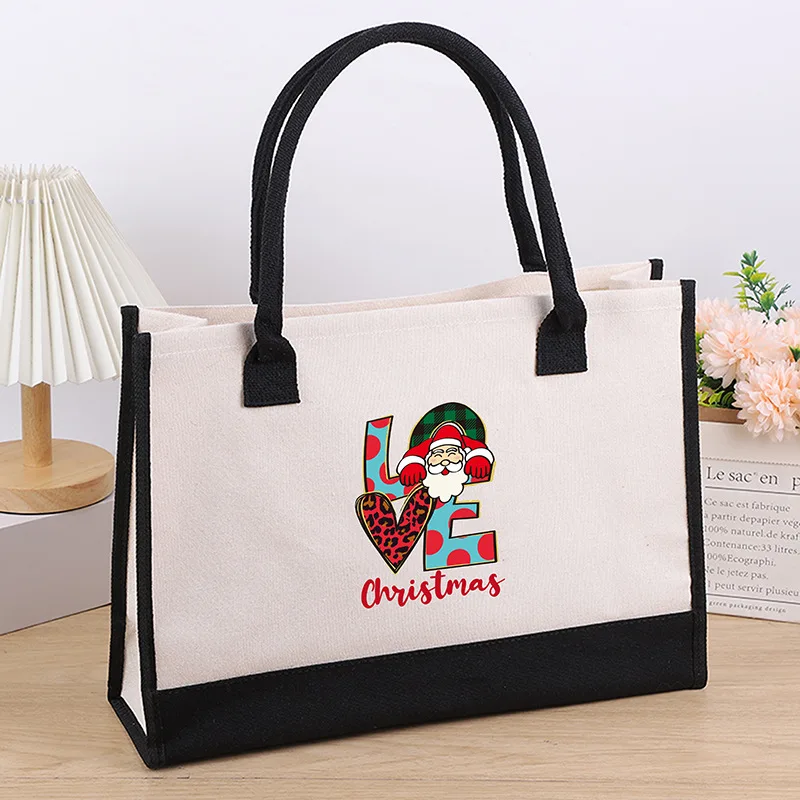Christmas Canvas Shoulder Bag Large Capacity Printed Tote Bag Women's Fashion Lightweight Handbag Gift Bag
