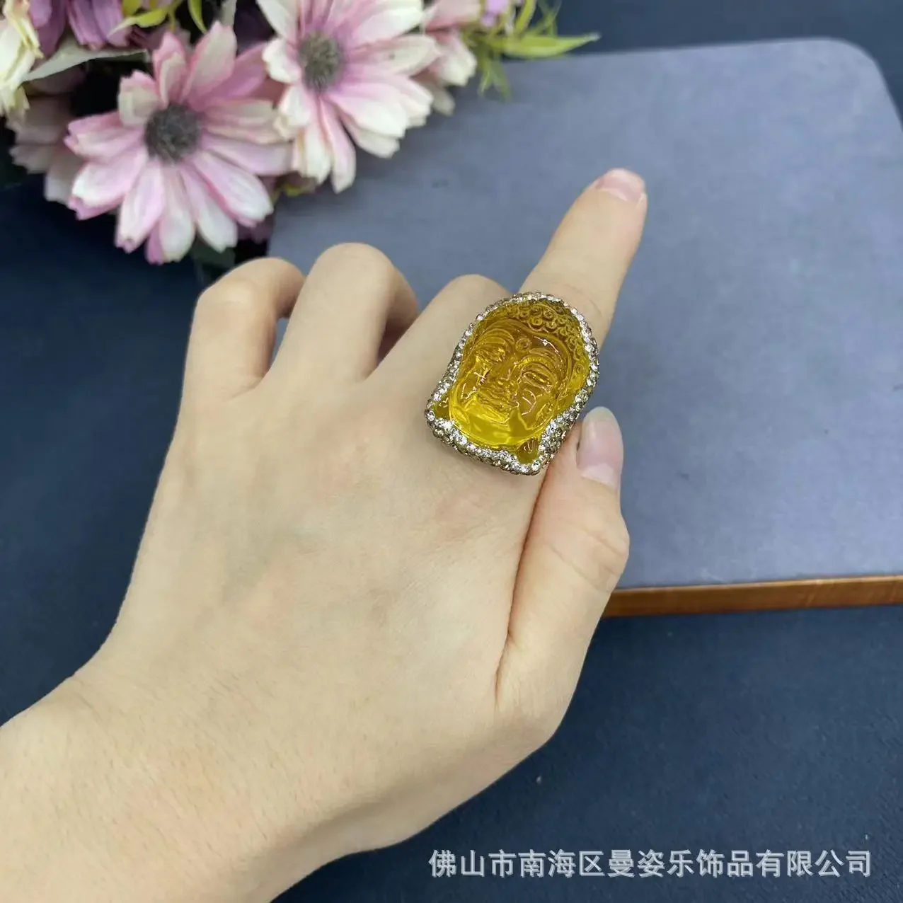 Original design high-quality glazed Buddha head popular ring, new Chinese color retention electroplating niche style star bright