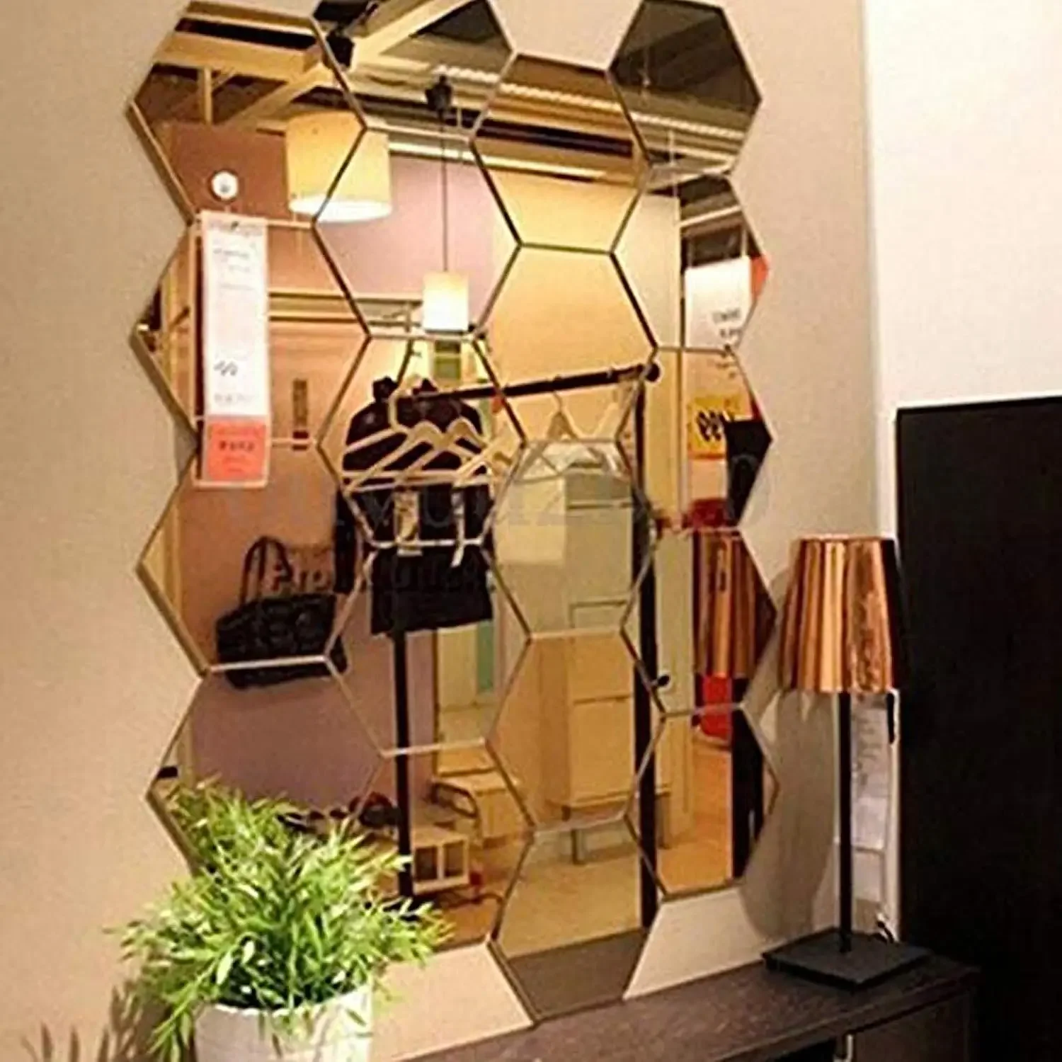 6/12pc pegatinas de pared de espejo hexagonal 3D DIY pegatina de espejo acrílico calcomanías autoadhesivas extraíbles sala de estar baño decoración del hogar