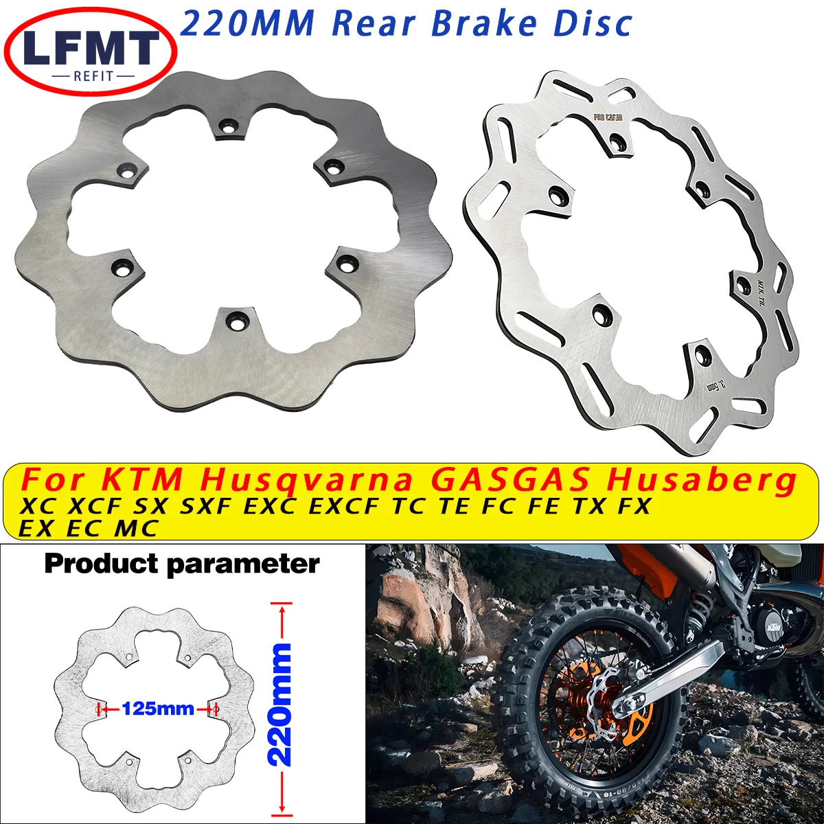 

220MM Front Rear Brake Disc Brake Rotor Disk For Husqvarna KTM EXC EXCF SX SXF XC XCW XCF TPI 125 200 FE TE FC TC TX 1994-2023