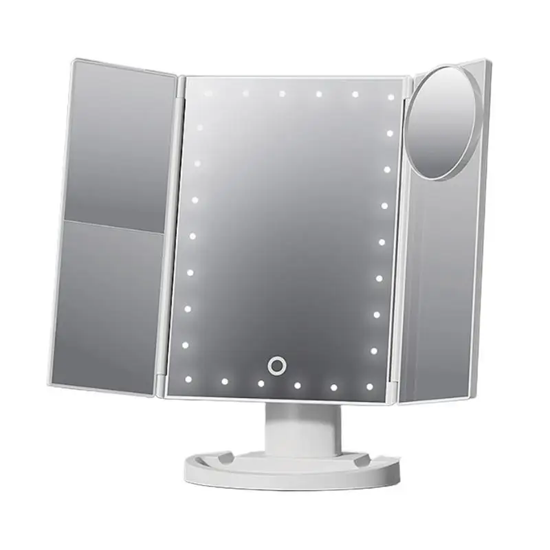 Cosmetic Mirror With Lighting Dimmable Trifold Hair Cut Mirror 52 LED Lights Self Hairdressing Mirror For Self Hair Cutting