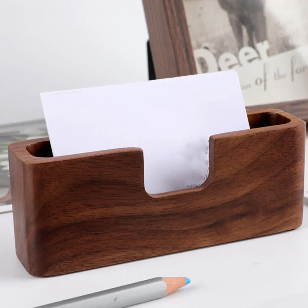 1Pcs Holz Name Karten Halter Schwarz Nussbaum Einfache Elegante Desktop Visitenkarten Box Büro Display-ständer Schreibtisch Lagerung Box