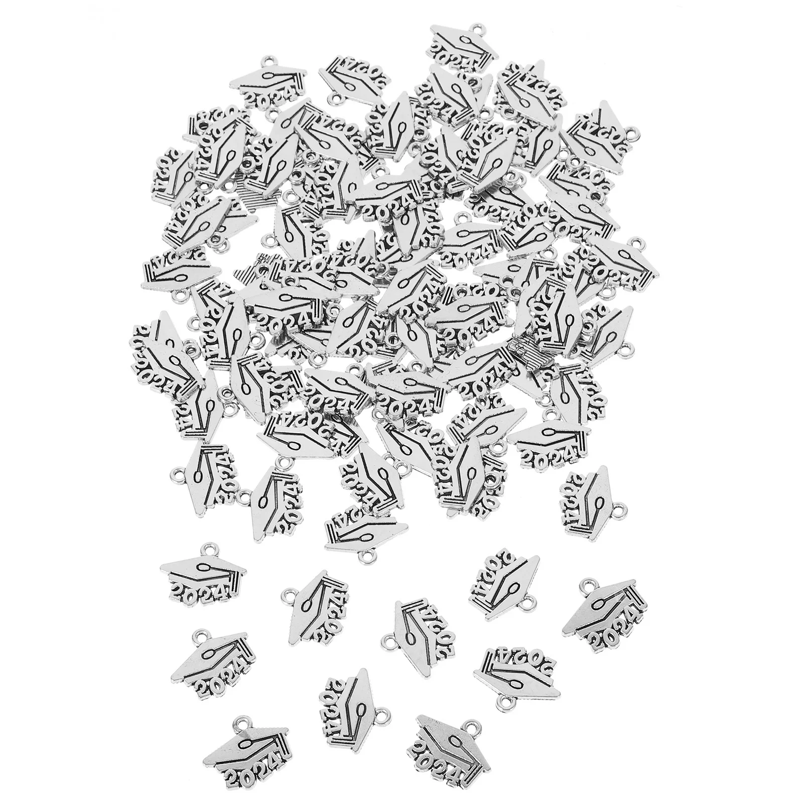 100 Pcs 2024 Pendant Graduation Hat Number Charms Metal for Jewelry Making Alloy Crafting