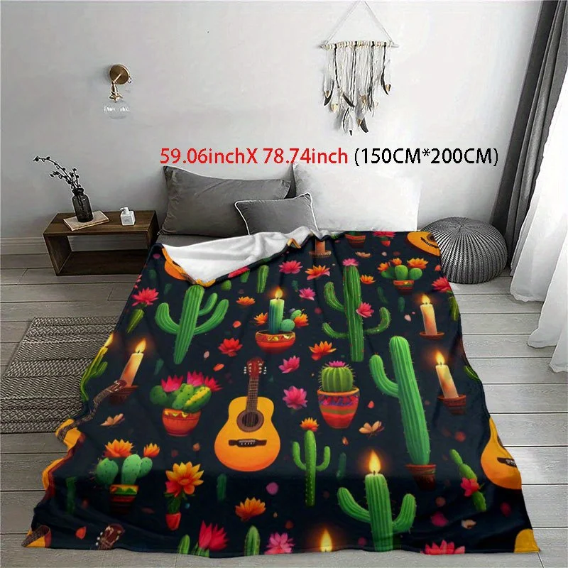 Desert Guitar Serenade Blanket Reversible Flannel Throw for Bohemian Souls AllSeason Comfort Southwestern Charm Gift