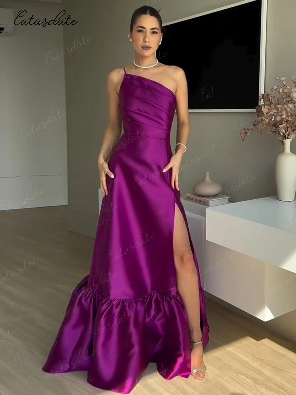 

Catasdate One Shoulder Ceremony Dresses Satin Dresses for Special Events Formal Long Dresses for Special Occasions vestidos gala