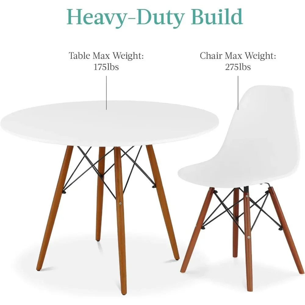 High-end Coffee Tables 5-Piece Dining Set,  for Home, Apartment W/ 4 Chairs, Plastic Seats, Wooden Legs, Metal Frame  Furniture