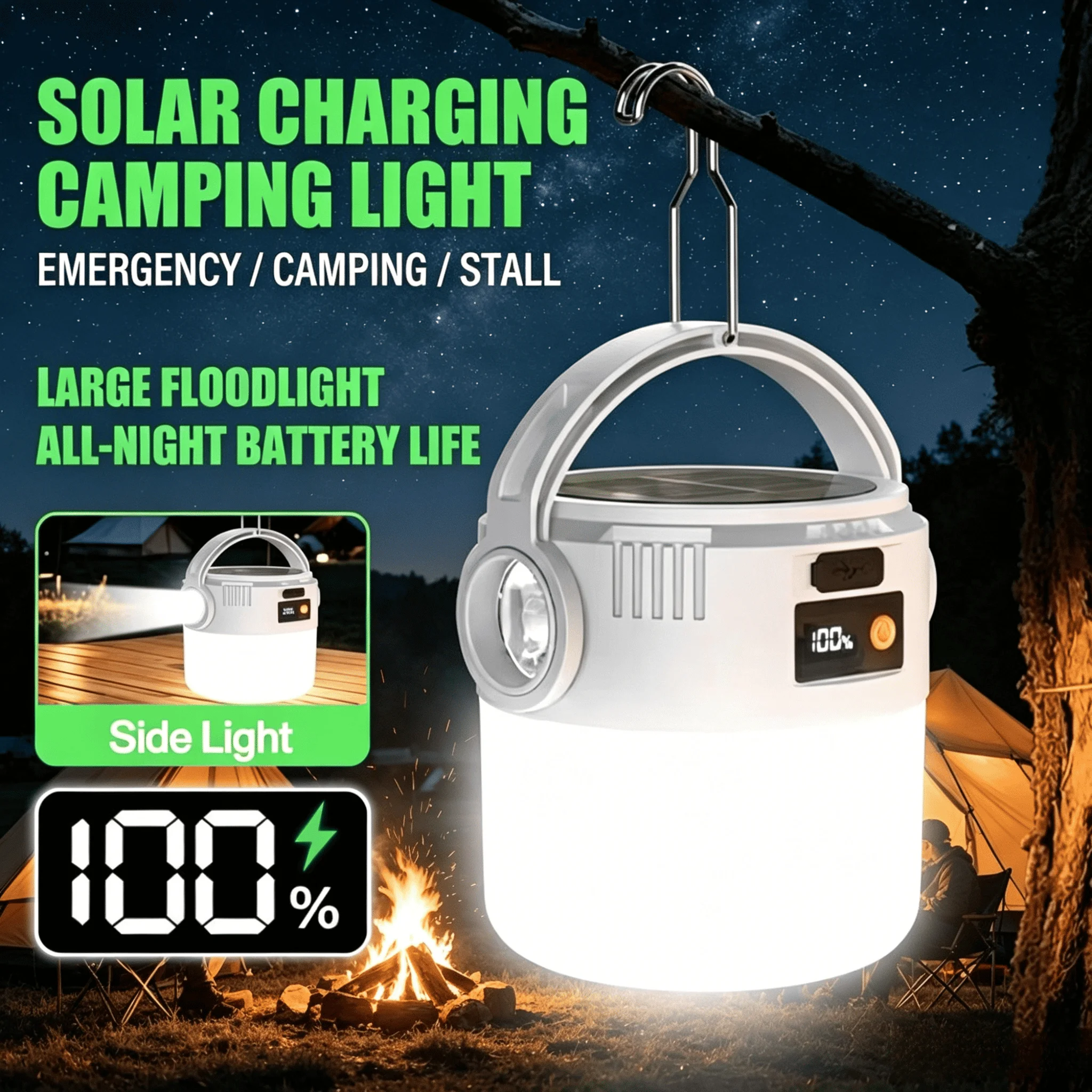 LED Solar Camping Lantern USB Rechargeable Outdoor Portable Waterproof Emergency Light for Hiking Backpacking Tent Activities