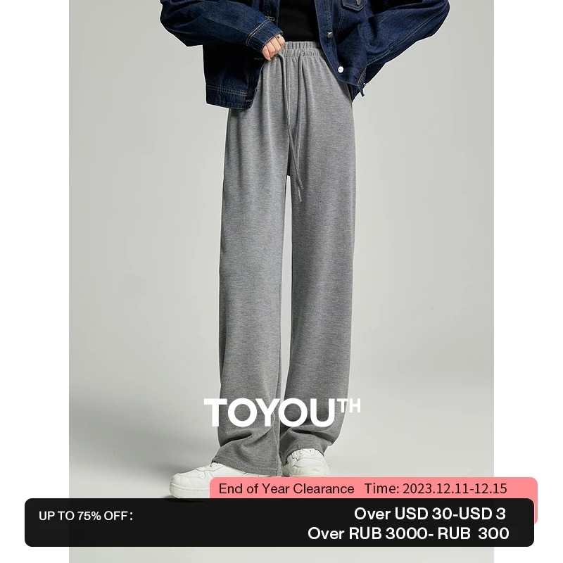 Toyouth Women Imitation Cashmere Casual Pants 2023 Winter Drawstring Waist Straight Loose Wide-leg Trousers Casual Sweatpant