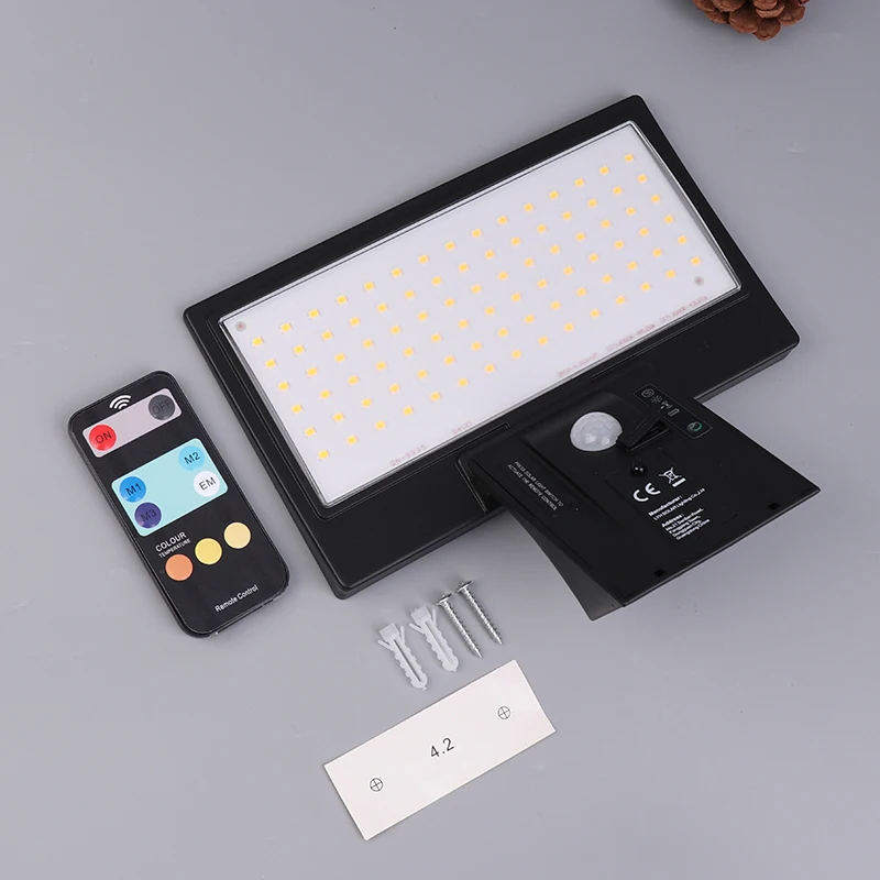 For Porch Yard Garden Solar OutdoorLights Motion Sensor With Control 90LED 3 Color 4Modes Security Flood Waterproof Light