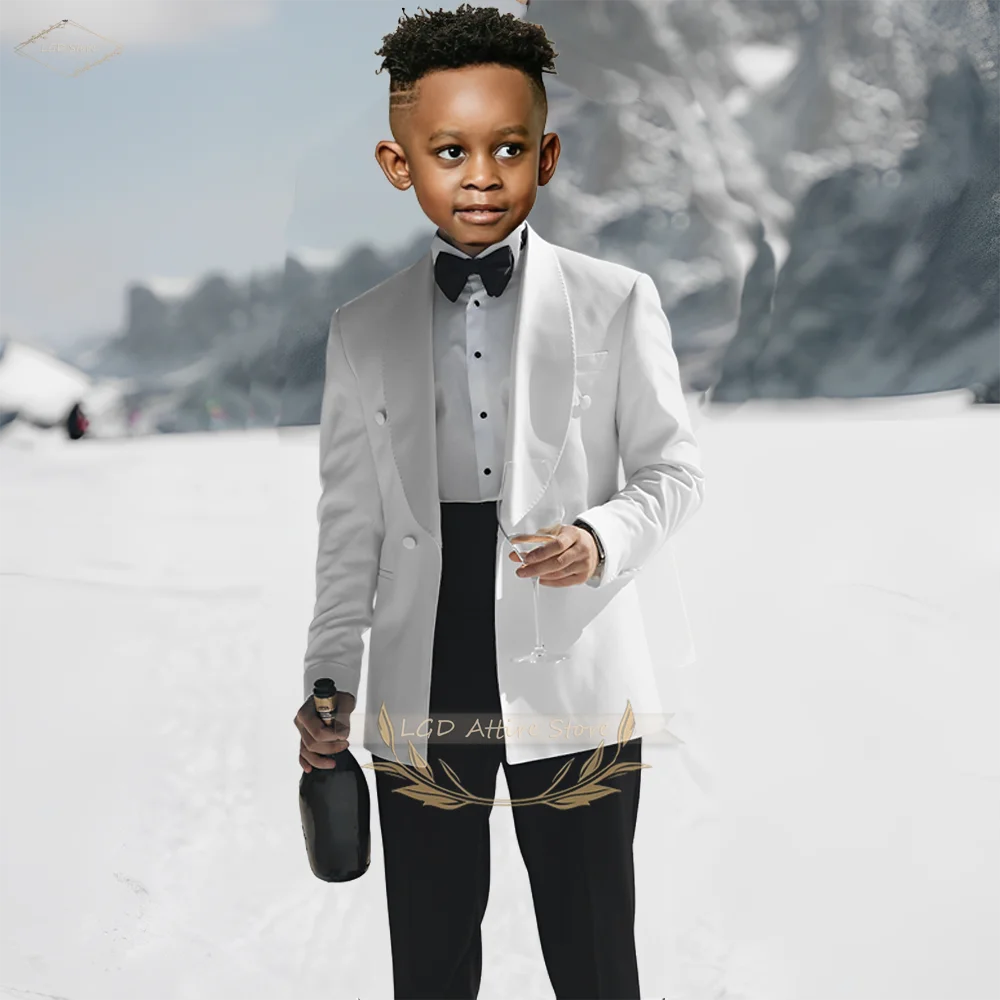 

Boys Shawl Collar Double Breasted Blazer Set with Black Pants Party Formal Wear 2-Piece Slim Fit Suit Elegant