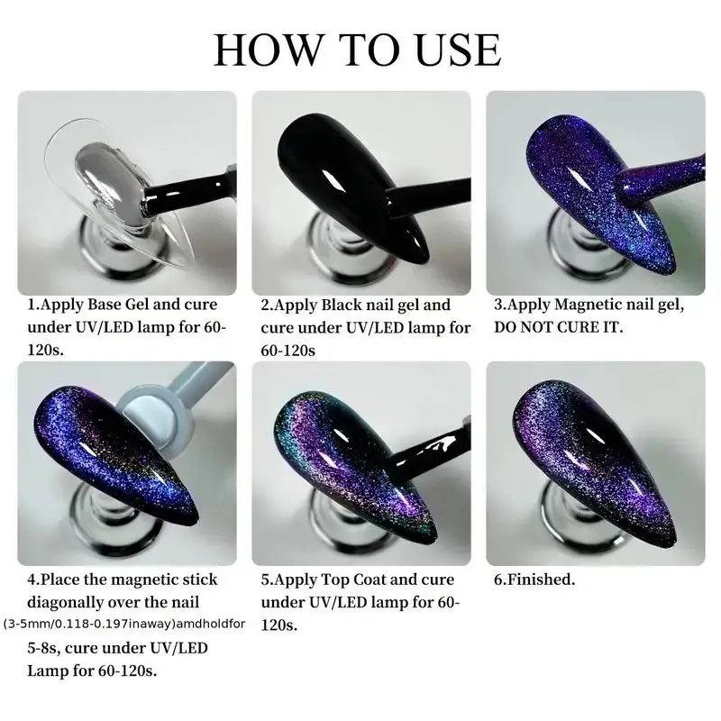 Faandin 7ml*1 Bottle, Seven-Color Changing Peacock Cat Eye Gel Nail Polish, with Black Base Color for Better Effect, Full Color, Not Easy to Peel Off, Long-Lasting Effect, Easy to Operate, Uv Lamp Quick-Drying, a Must-Have Item for Fashionable Ladies Attending Salons and Parties