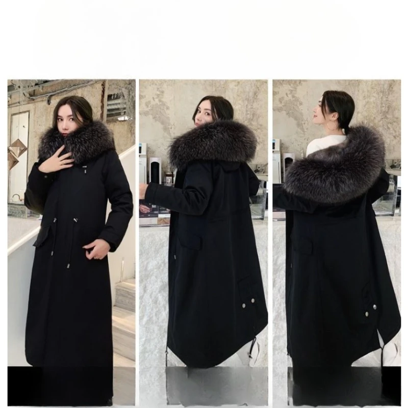 Temperament Pie Overcome Women's Fur Medium and Long Removable Fox Fur Liner Fur Integrated Thickened Large Size New Thick Coat