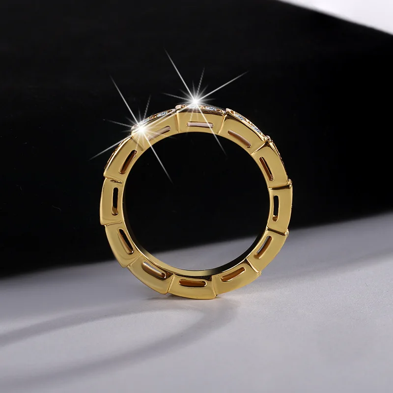 خاتم ثعبان فضي عالي الجودة، مليء بالألماس، عصري ومتعدد الاستخدامات لكل من الرجال والنساء