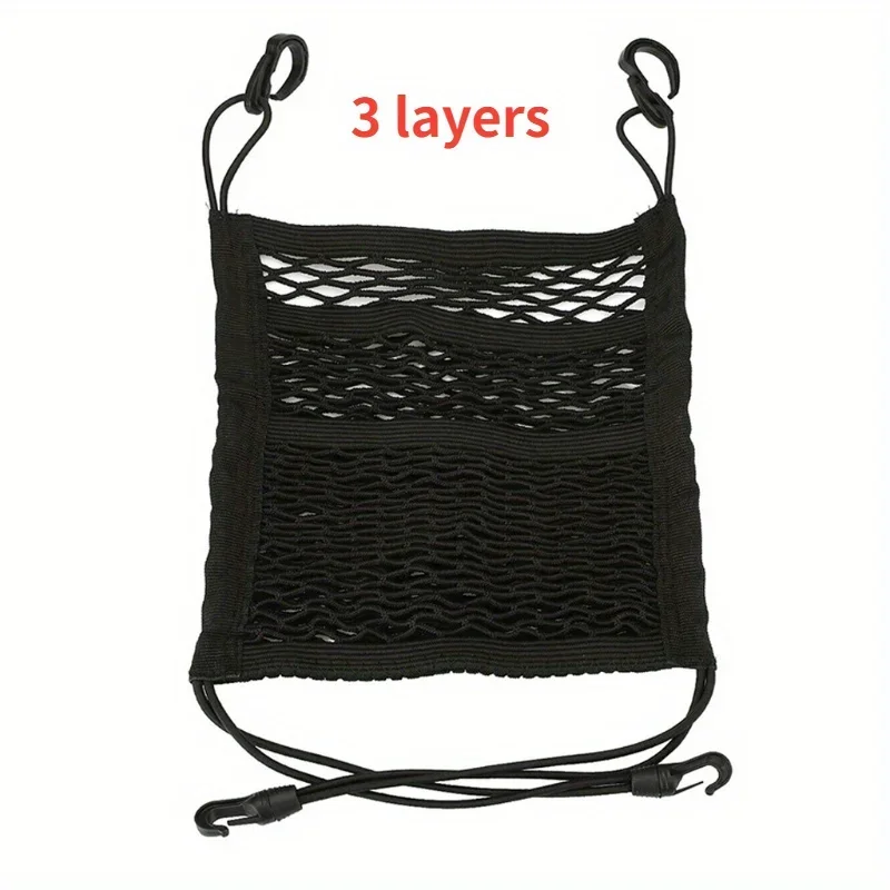 Car Net Organizer Standard Between Seat Mesh Storage Net with Pockets Front Seat Dog Barrier for Cars Trucks Three Layers