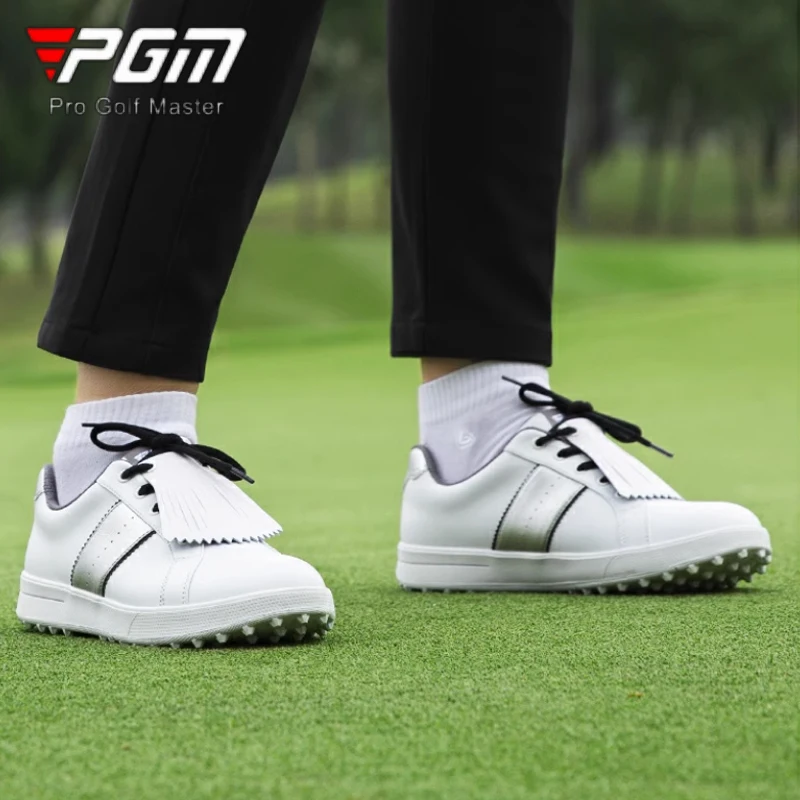 PGM-zapatos de Golf impermeables para mujer, zapatillas antideslizantes transpirables con borlas y cordones, zapatos blancos pequeños, entrenadores