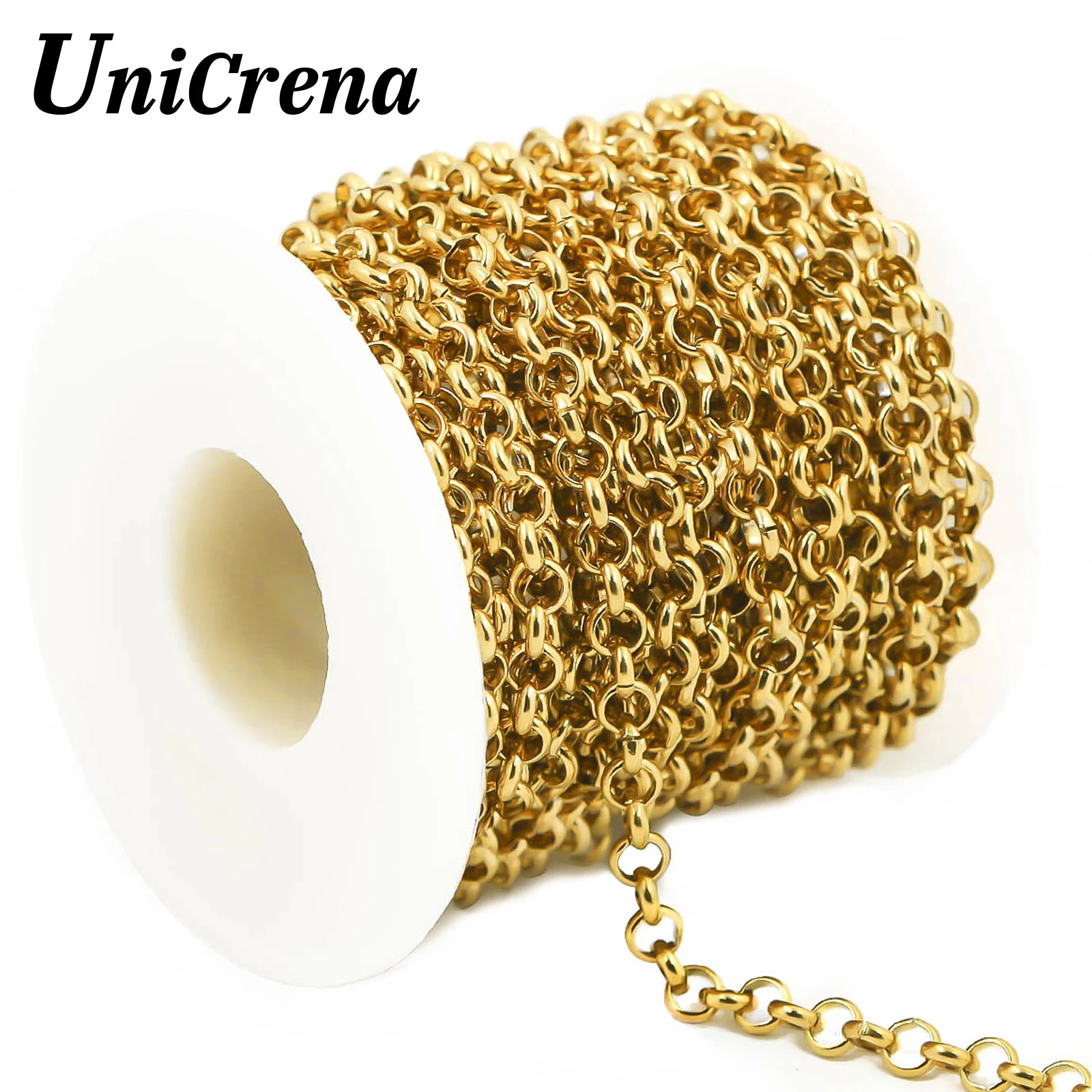 

UniCrena Gold Jewelry Making Supplies 2.5～5mm Rolo Link Chain Bulk Diy Necklace Bracelet Hat Stainless Steel Chains Decoration