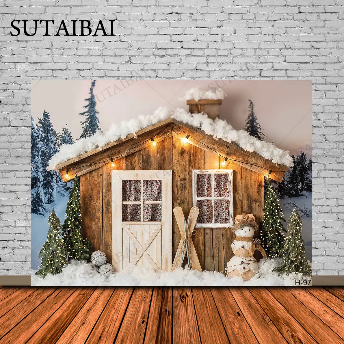 Christmas Photography Backdrop Snowman Wooden Cabin Tree Holiday Party Home Decoration Baby Photo Booth Photographic Backgrounds