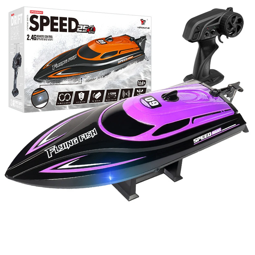 

HXJRC HJ812 2.4G 4CH RC Boat High Speed LED Light Speedboat 25km/h Electric Racing Vehicles Model Lakes Pools Remote Control Toy