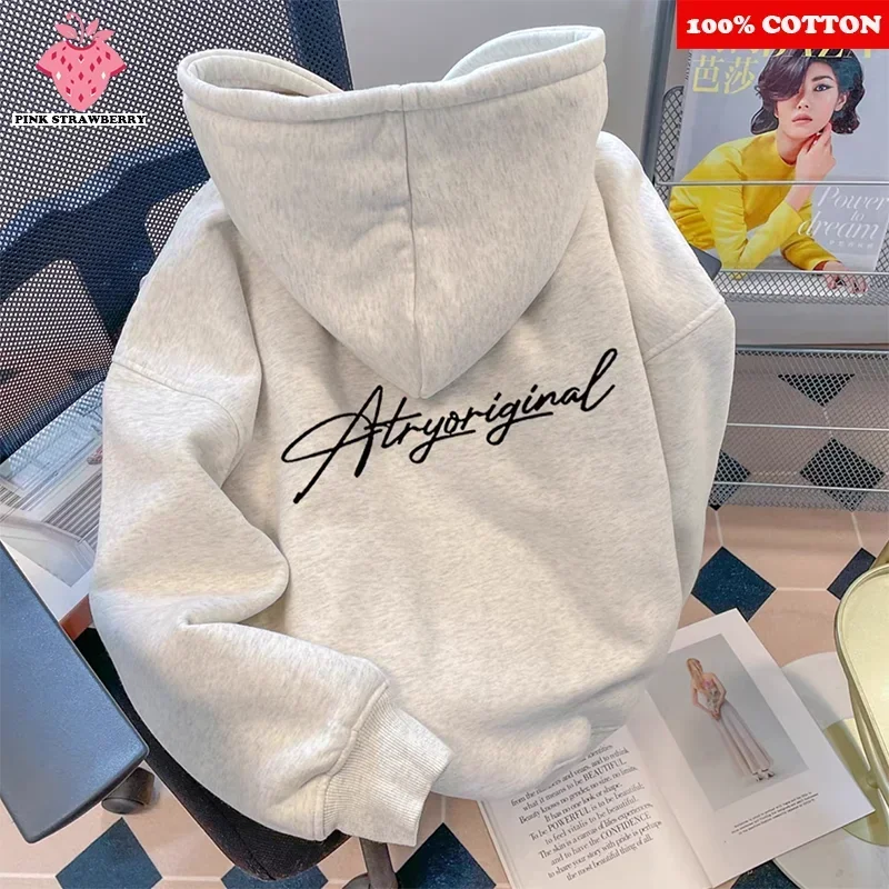 Atryoriginal Signature Graphic Hoodie Unisex Back Cursive Letter Print Long Sleeve Pullover Hooded Sweatshirt Casual Streetwear
