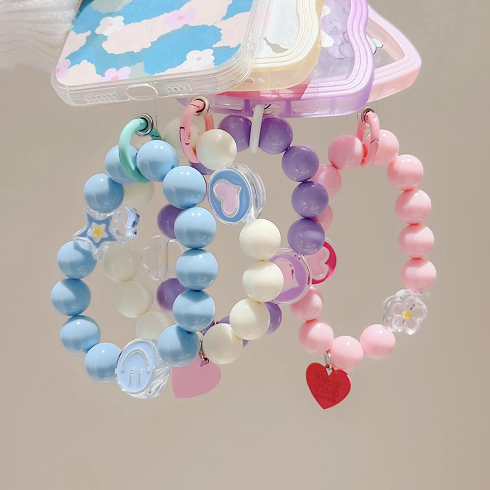 Love Heart Bead For Phone Strap Charm Chain Knot Cellphone Lanyard Keychain Phone Wrist Strap Hand-held Short Anti-lost Pendant