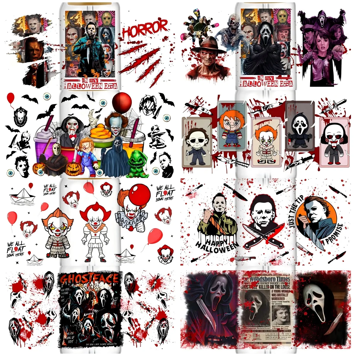 

Thriller Movie Actor 3D UV DTF Transfer Sticker For 16oz Libbey Cup Wraps DIY Killer Pattern Cup Wrap 3D Sticker