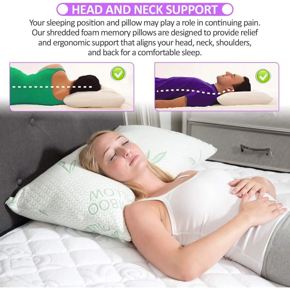 وسائد Elif King Size للنوم مكونة من قطعتين - وسائد من إسفنج الذاكرة الممزقة مع غطاء قابل للإزالة للظهر والمعدة والجانب