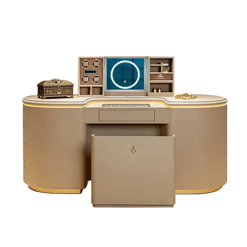 *Modern Italian Style Light Luxury Solid Wood Vanity with Adjustable LED Mirror for Home Use and Villa Living a Top Notch Vanity
