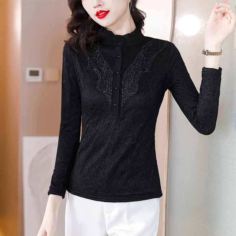 Warme Kanten Basis irt Dames Slim Fit Faionable Herfst Winter Nieuwe Sle Anti-Aging Top Body a Ele Kleine irt