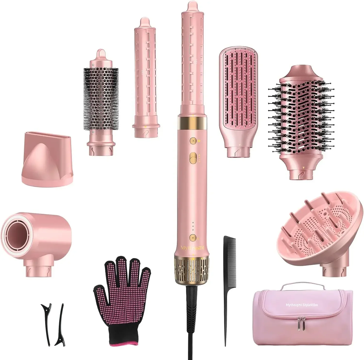 StyleVibe 8-in-1 Air Styler, Hair Dryer & Blow Dryer Brush with Travel Case - Auto Wrap Curls (L/R), Fast Drying, Thermal Round