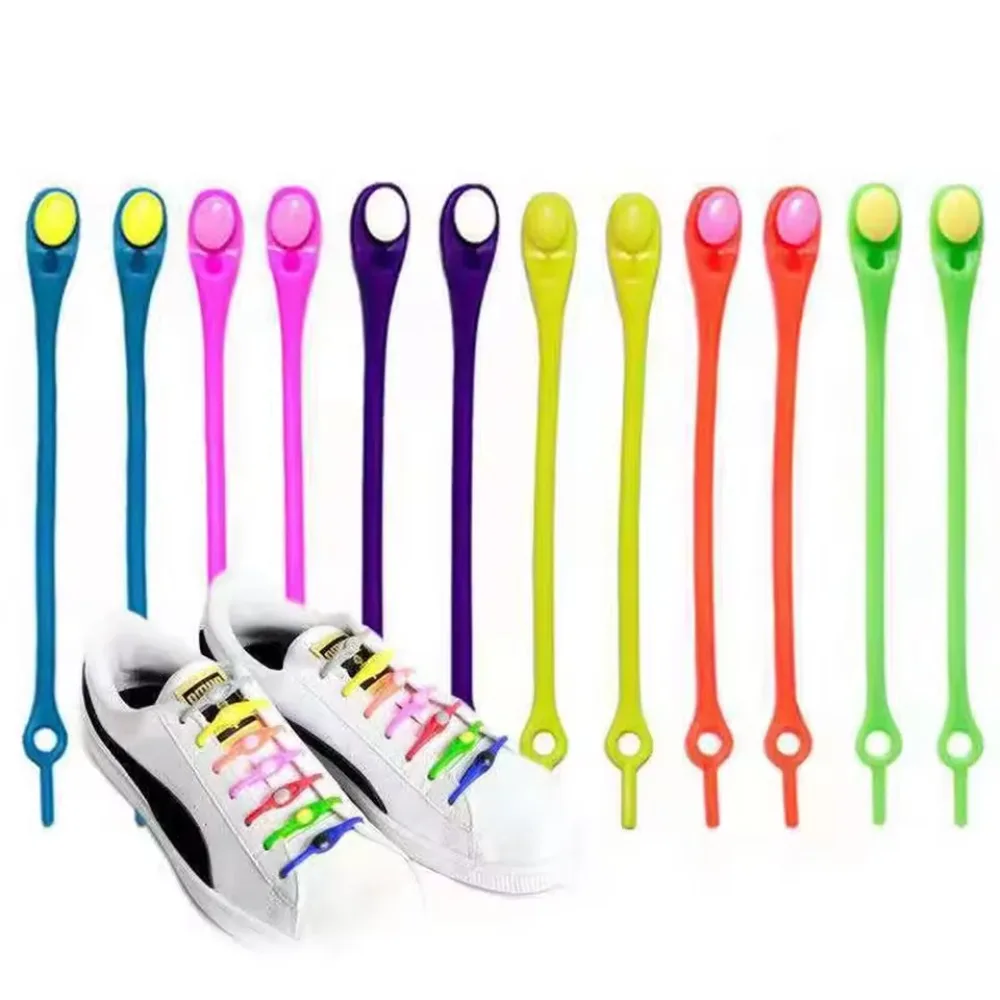12pcs Set Lazy No-Tie Elastic Silicone Shoelaces for Sneakers, Running Shoes, and Boots - for Children and Adults