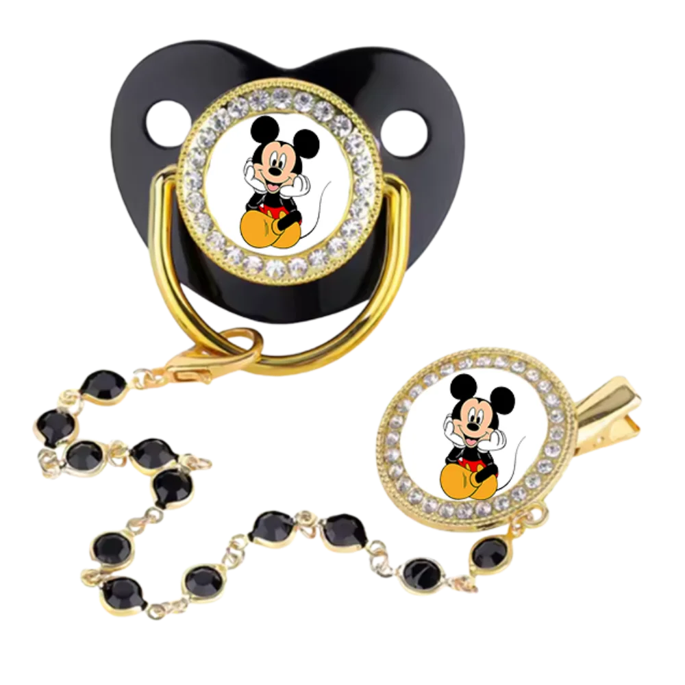 

Набор пустышек для новорожденных: мультяшные соски-пустышки с цепочкой и подвеской со стразами, силикон без БФА, отличный подарок