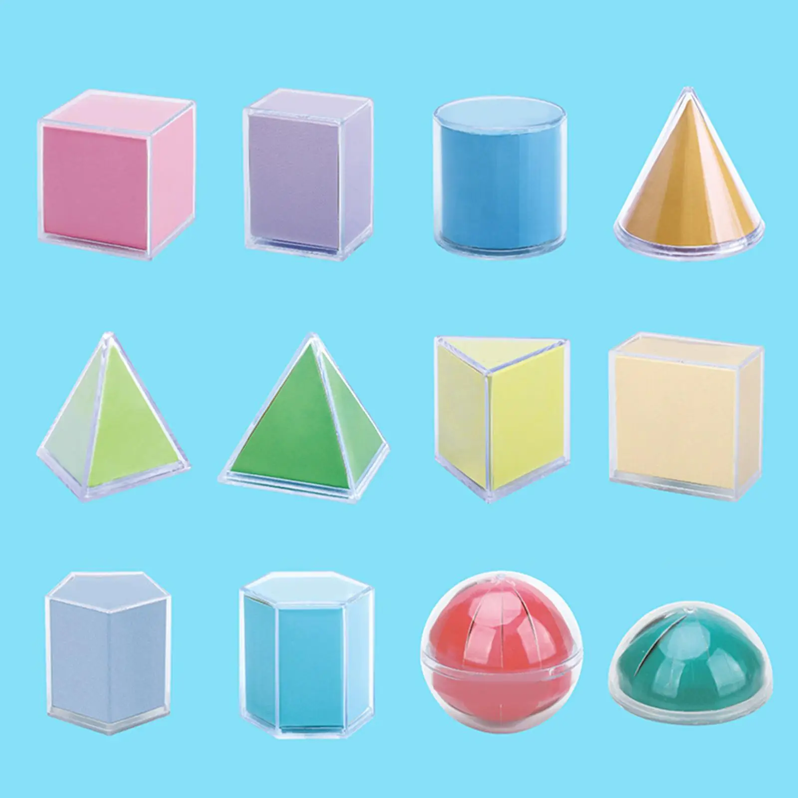 12Pcs Geometric Shapes Blocks 3D Geometric Solids for Kindergarten Home Kids