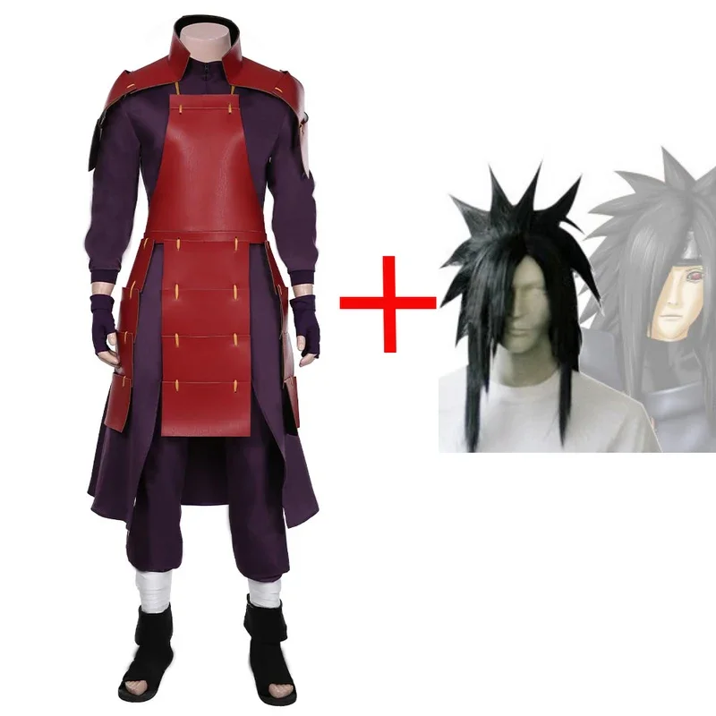 Uniforme de Anime Uchiha Madara, traje de batalla, pelucas para conjunto completo de fiesta de Halloween, disfraz Retro