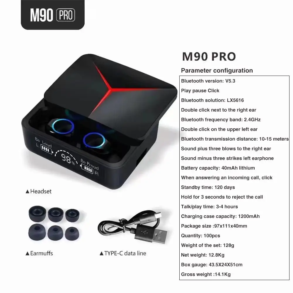 M90-auriculares inalámbricos TWS con Bluetooth, cascos deportivos con Control táctil, estéreo Hifi, para juegos, con micrófono para teléfono inteligente