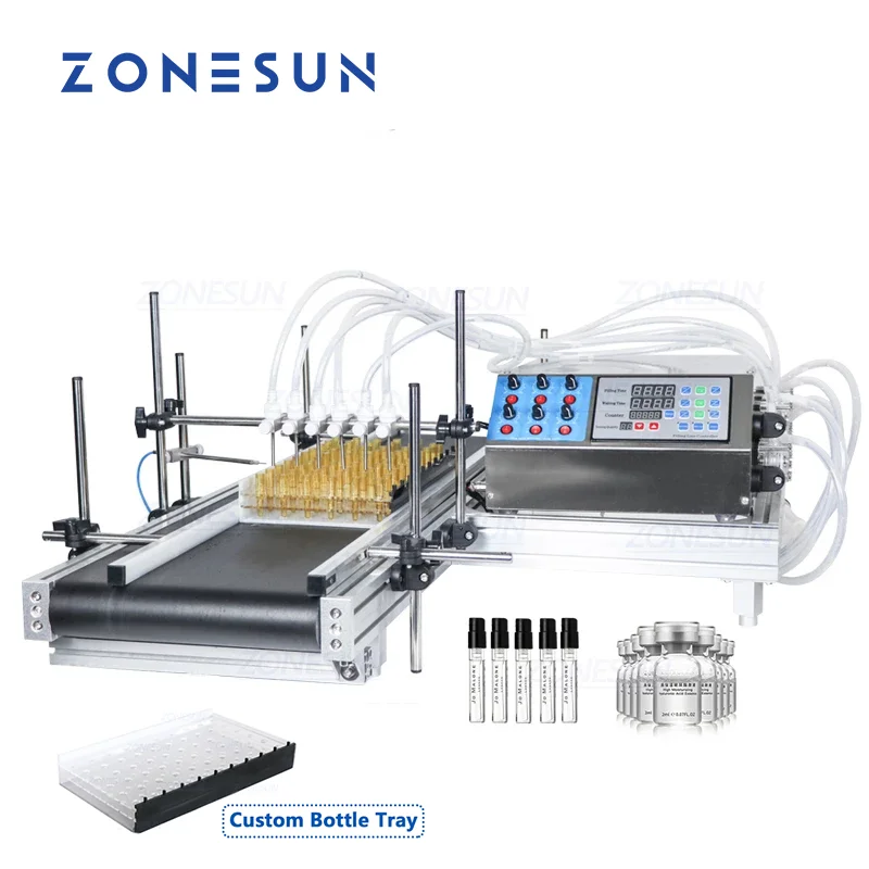 ZONESUN Custom Automatic Filling Machine 6 Nozzles Peristaltic Pump Eye Drop Ampoule Small Vial Water Liquid FillerZS-DTPP6B