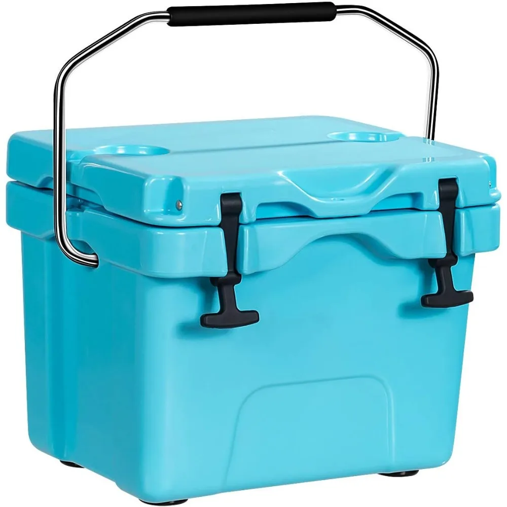 

16 Quart Cooler, 24-Can Capacity Ice Chest with 2 Cup Holders, 3-5 Days Ice Retention, Portable Insulated Ice Box for Camping,