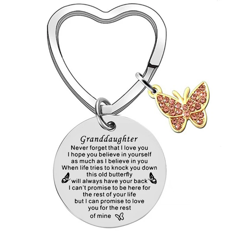 To My Granddaughter Keychain Inspirational Granddaughter Butterfly Gifts Keyring Graduation Christmas Gifts from Grandpa Grandma