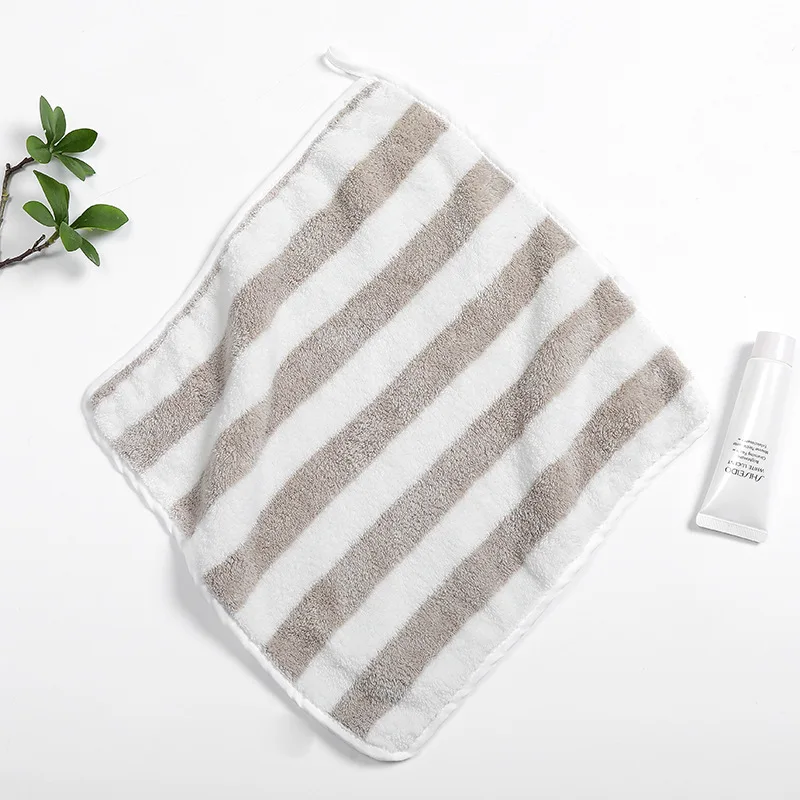 Soft Hand Towel Stripe Face Towel Microfiber Fabric Baby Towel Hanging Bathing Towel for Bathroom Kitchen Quick Dry Towel