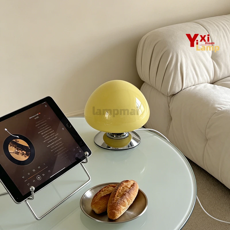 Murano Glass Mushroom Disc Lamp, Mid-Century Modern Dimmable Bedside Lamp, Decor Light for Bedroom, Dorm & Living Room - view 4
