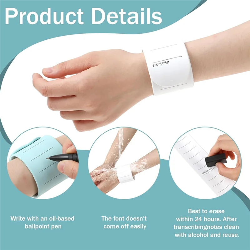 Носимый блокнот ABDE, силиконовый браслет для заметок с линейкой, стираемый блокнот на запястье для медсестры с ручкой и ластиком
