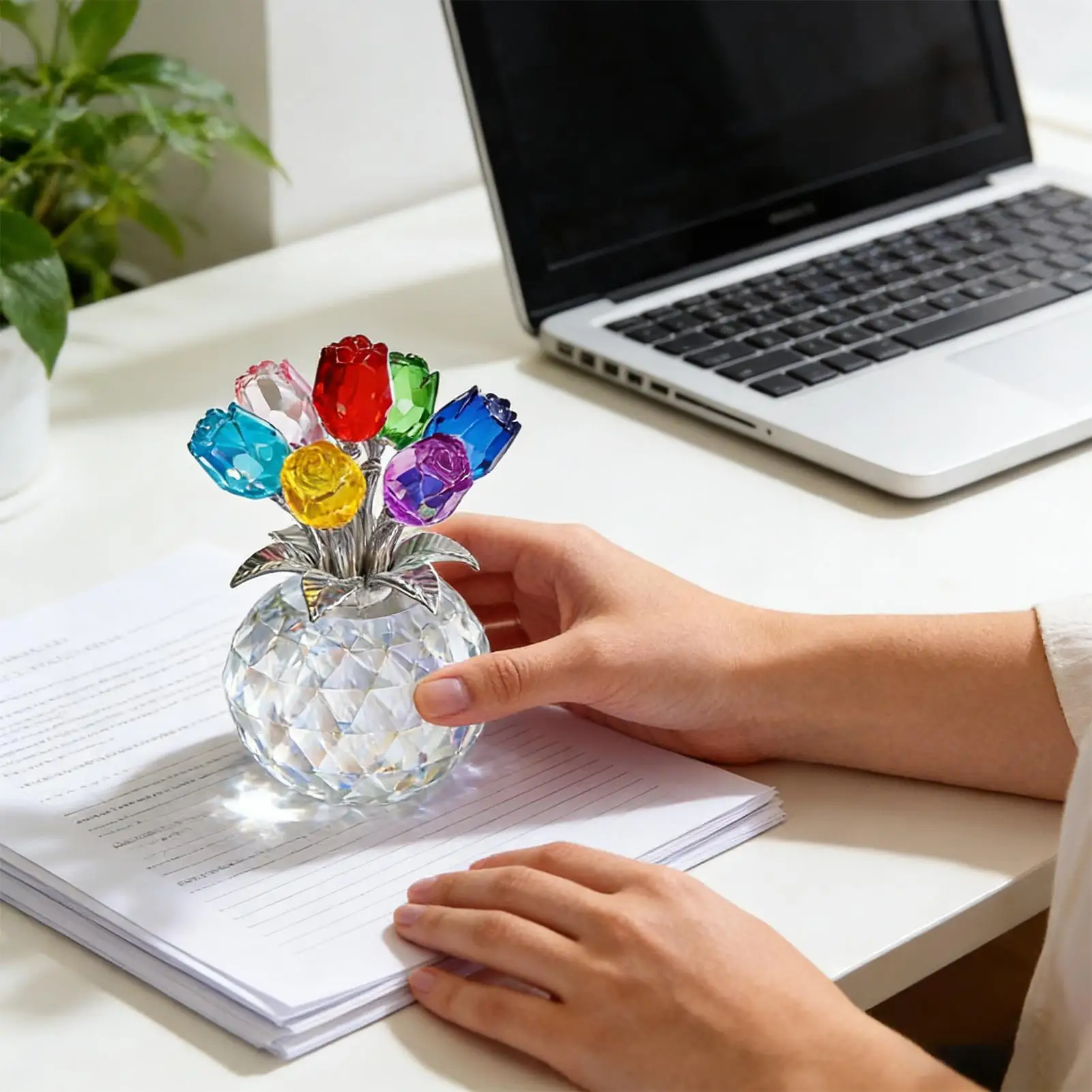 Crystal Figurines Collectibles Colorful Rose Romantic Love Home Decor Aesthetic Crystal Decor Desk Figurines For Wife Mom Women