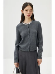 ZIQIAO Office Lady Sequin Gray Knitted Cardigan For Women's Spring 2024 New Commute Gray Style Women Top 24ZQ91118